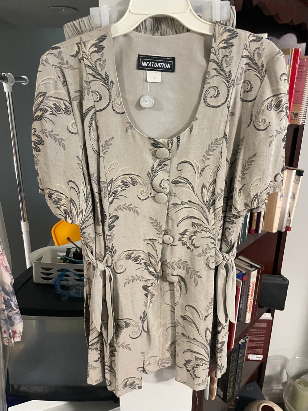 Cream Floral Button-Front Midi Dress